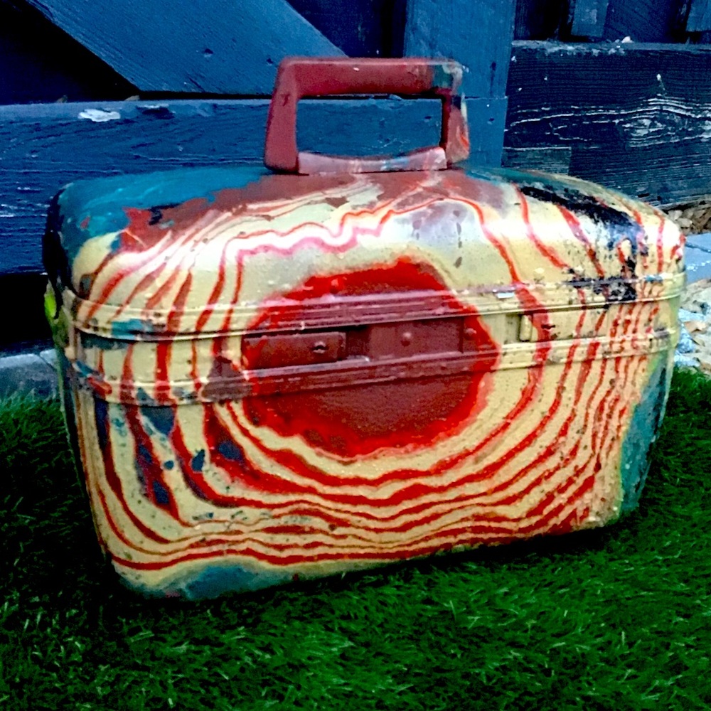 Vintage Train Luggage Travel Train Case Hand Painted One of a Kind Woodgrain 🌈